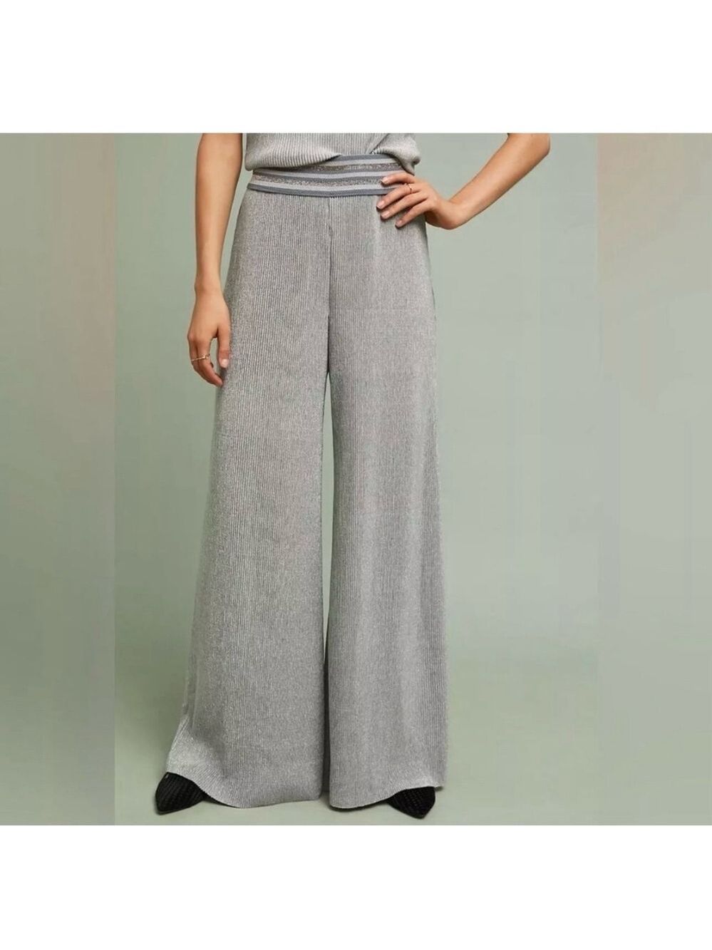 Anthropologies ett:twa Pants Small Silver Plisse Crepescule
Wide Leg Pull On - Picture 2 of 12